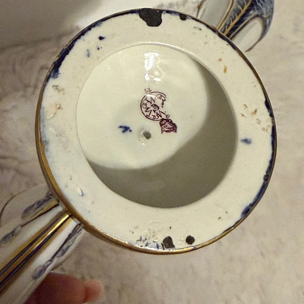 Antique Royal Worcester Fan Vase Cobalt Blue Gold Gilt Floral Porcelain